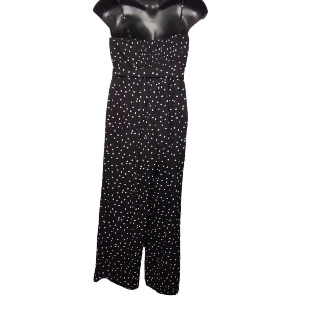 Trixxi Polka Dot Sleeveless Adjustable Straps Belted Jumpsuit Black White XL - Picture 4 of 10